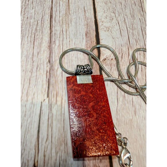 Red Sponge Coral Sterling Silver Pendant Necklace With 18" Long Chain Bohemian - Picture 3 of 11